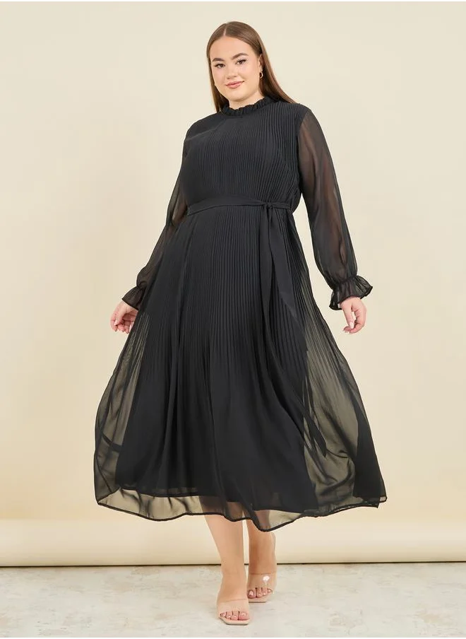 ستايلي Accordion Pleat A-Line Midi Dress with Self Tie Up