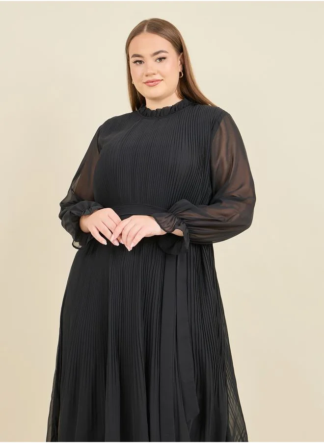 ستايلي Accordion Pleat A-Line Midi Dress with Self Tie Up