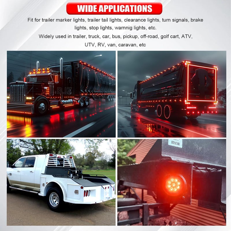 BJZ 2'' High/Low Light+Strobe Light Trailer Clearance Marker LED Lights Round Side Tail Brake Stop Turn Signal Lights Flush Mount for Trailer Truck Van RV ATV Bus Pickup RV Snowmobile (Red, 5Pcs) - Image 3