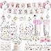 Yingoto 213pcs Wildflower Birthday Decorations with Banner Plates Cups Tablecloth Hanging Swirls Our Little Wildflower is Turning One 1st Birthday Decorations Girl for 25 Guests - Image 3