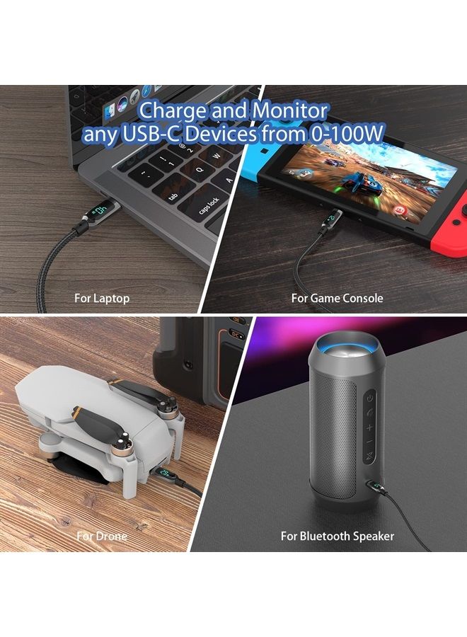 كابل USB C إلى USB C بسرعة 100 واط بطول 4 أقدام، كابل مضفر من النايلون مع شاشة LED لجهاز iPad Air/Pro، MacBook Pro، Samsung Galaxy S21/S10/S9/Plus (أسود)