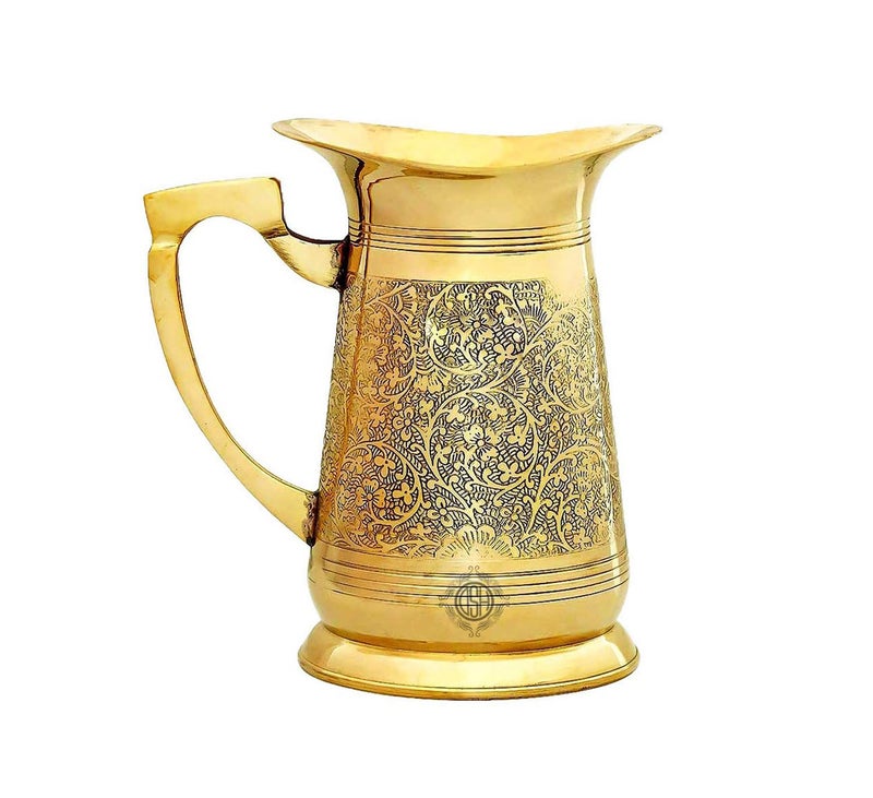 DSH Pure Brass Water Jug with 6 Glass Set for Serving Drinking Water Home Decor Drinkware & Tableware (6+1), Gold - Image 2