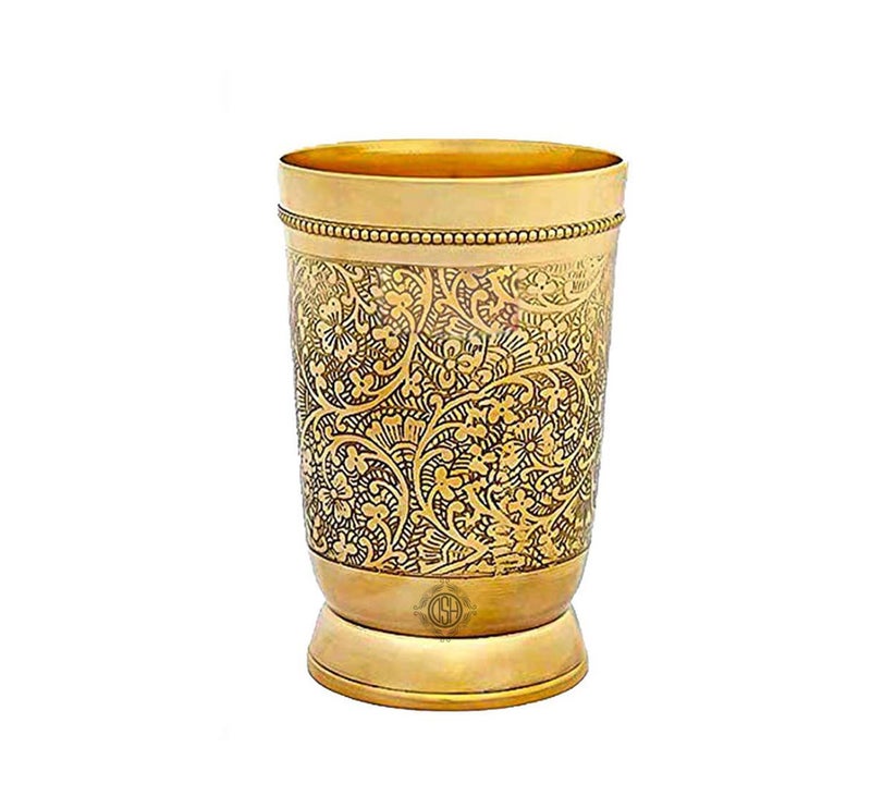DSH Pure Brass Water Jug with 6 Glass Set for Serving Drinking Water Home Decor Drinkware & Tableware (6+1), Gold - Image 3