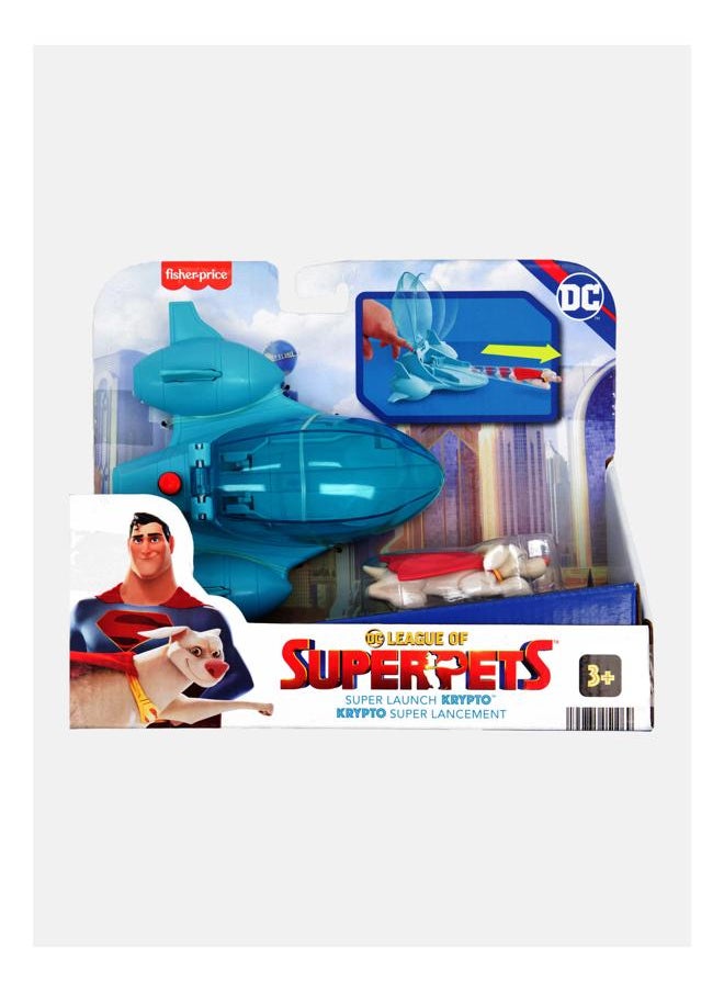 Fisher-Price - DC League of Super-Pets Super Launch Krypto Figure Invisible Jet Vehicle Set, Blue/Red - Image 1