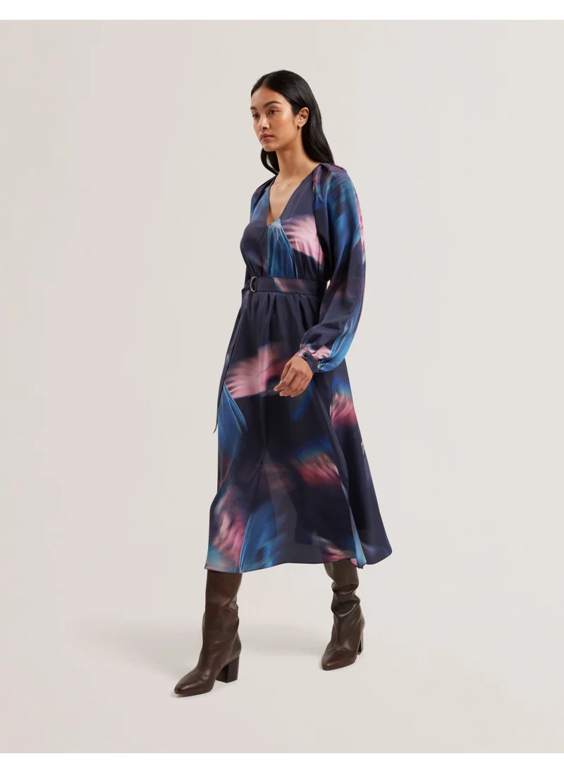 تيد بيكر Printed V-Neck Belted Dress