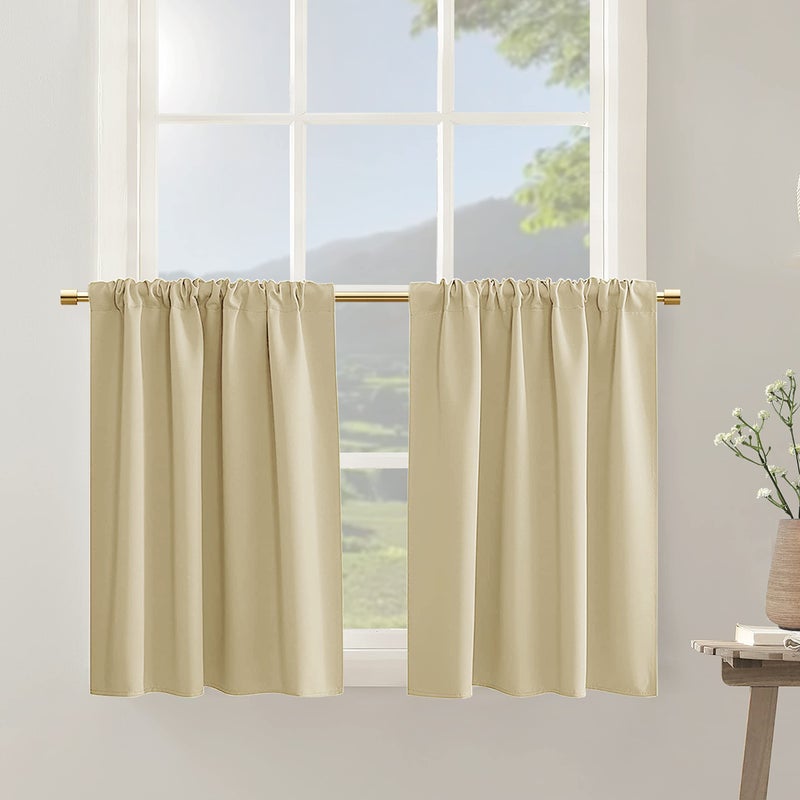 PANELSBURG Kitchen Curtains for WindowsShort Thermal Insulated Winter Small Door Curtains for Door Window24 Inch LengthBeige