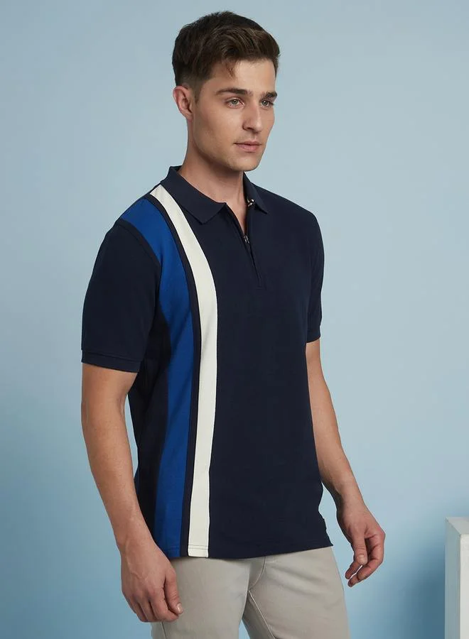 Navy Vertical Striped Polo T-Shirt For Men Featuring A Regular Fit And High Quality Fabric Quality