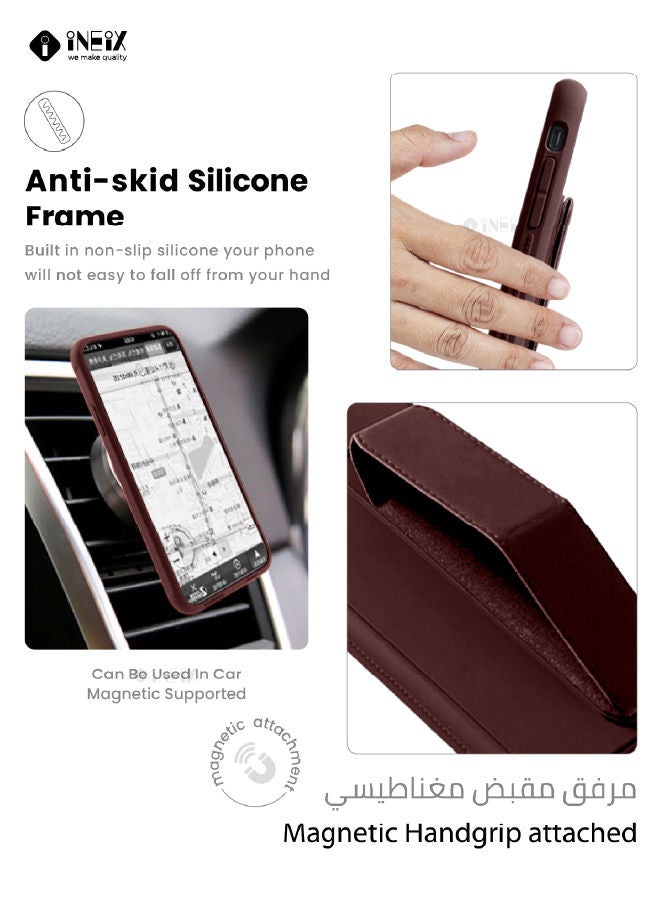 إينيكس جراب حماية 3 في 1 مغناطيسي ذو مسند للهاتف وسوار لأصابع اليد لهاتف  أبل آيفون 14 بلس بني - Image 2