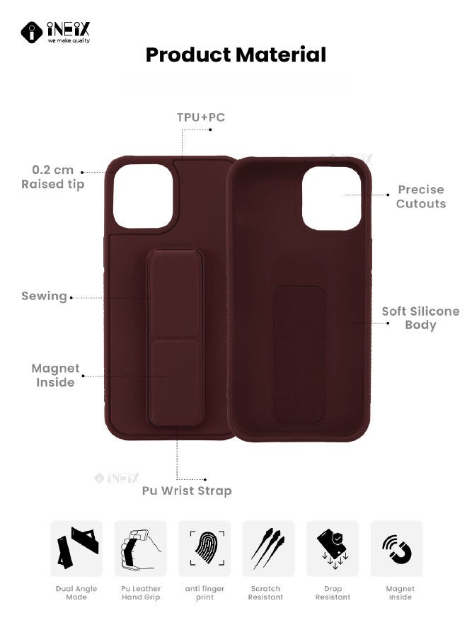 إينيكس جراب حماية 3 في 1 مغناطيسي ذو مسند للهاتف وسوار لأصابع اليد لهاتف  أبل آيفون 14 بلس بني - Image 3