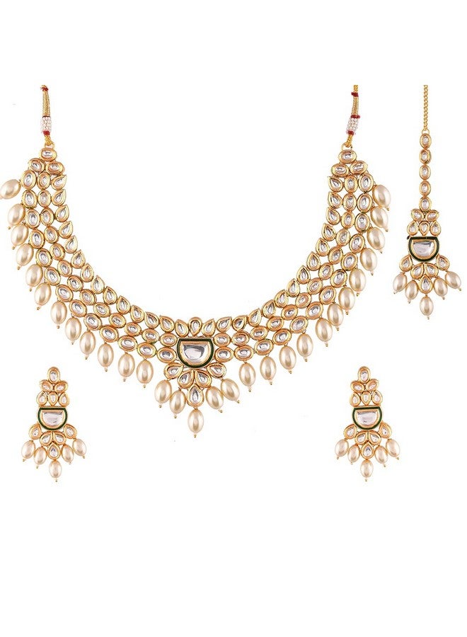 VOYLLA Kundan Elegance Pearl Beads and Faux Kundan Opulent Maang Tika Set - Image 1