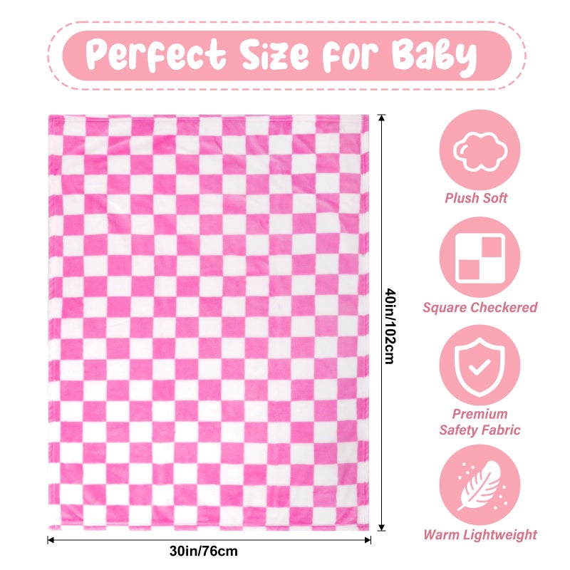 GreatBba Plush Checkered Baby Blanket for Boys Girls Nursery, 30"*40" Warm Short Fleece Blanket Neutral for Infant Newborn, Small Fuzzy for Sleeping, Chenille Baby for Stroller (Pink&White) - Image 5