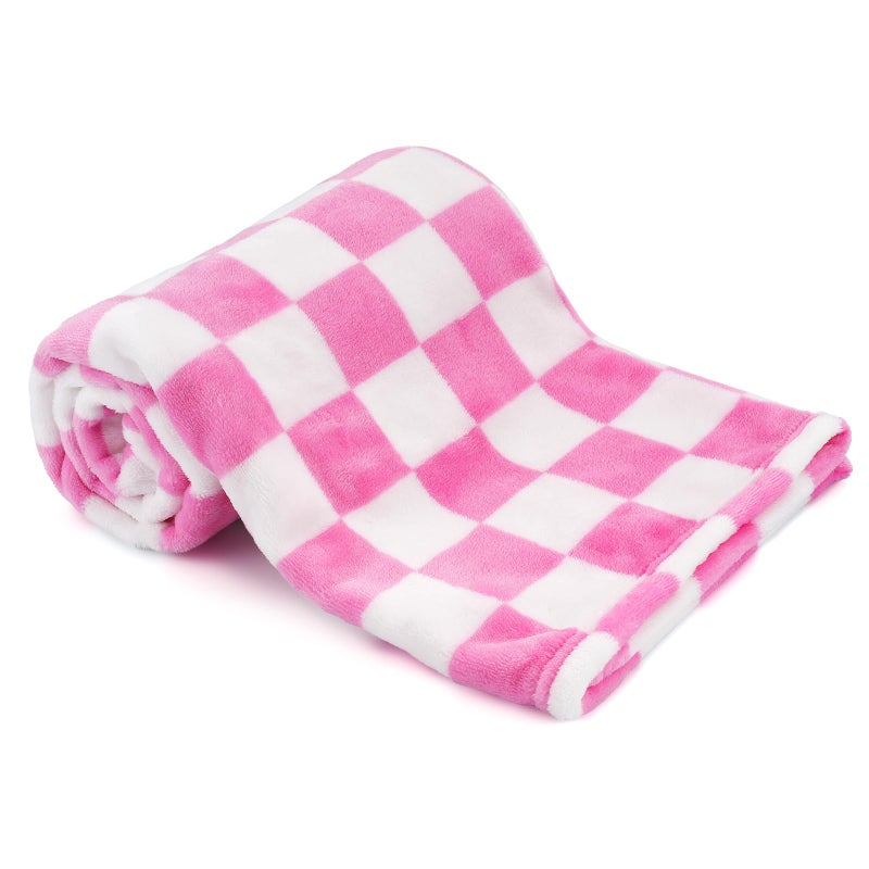 GreatBba Plush Checkered Baby Blanket for Boys Girls Nursery, 30"*40" Warm Short Fleece Blanket Neutral for Infant Newborn, Small Fuzzy for Sleeping, Chenille Baby for Stroller (Pink&White) - Image 1