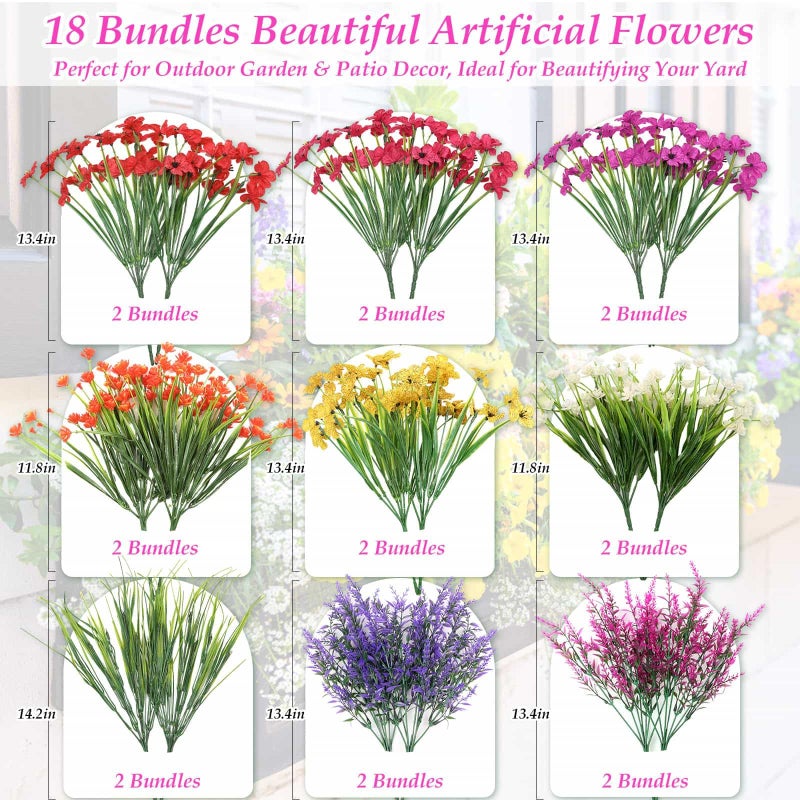 Dexpinzo 18 Bundles Artificial Flowers for Outdoors, UV Resistant Realistic Fake Spring Summer Flowers with Plastic Faux Lavender Plants for Outside Garden Patio Porch Window Box Hanging Planters Home Decor - Image 2