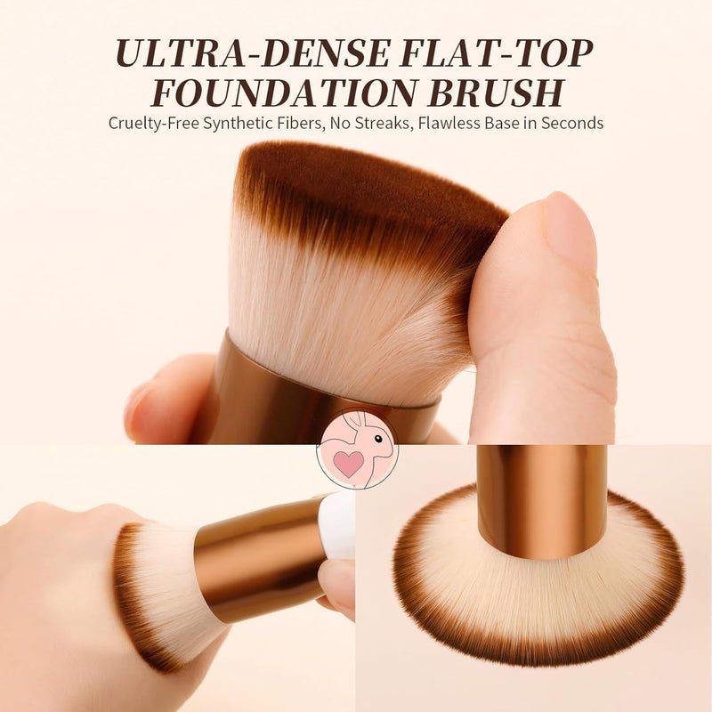 DUcare Foundation Brush 3pcs Flat Top Kabuki Brush Synthetic Professional Makeup Brushes Liquid Blending Mineral Powder Buffing Stippling - Image 2