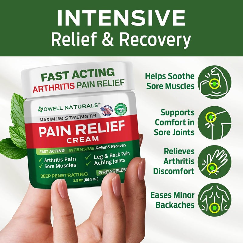 OWELL NATURALS Maximum Strength Pain Relief Cream - Fast Acting Arthritis Pain Relief, 3.5 oz (99.22 g) - Image 5