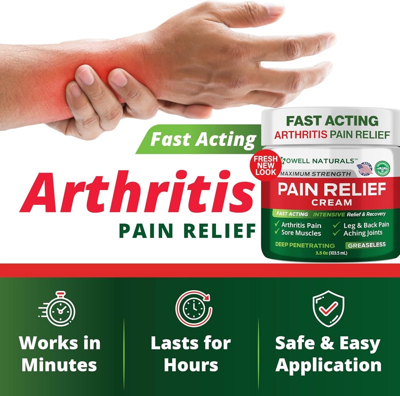 OWELL NATURALS Maximum Strength Pain Relief Cream - Fast Acting Arthritis Pain Relief, 3.5 oz (99.22 g) - Image 3