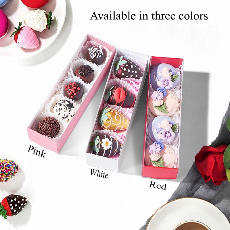 TEMLQPACK 25Pack Pink Chocolate Covered Strawberry Box for 4, Macaron boxes, Long Treat Box for Truffles, Cookies, Ores, Chocolate Cocoa Bombs&Cake Ball Bakery Packaging Supplies - Image 4