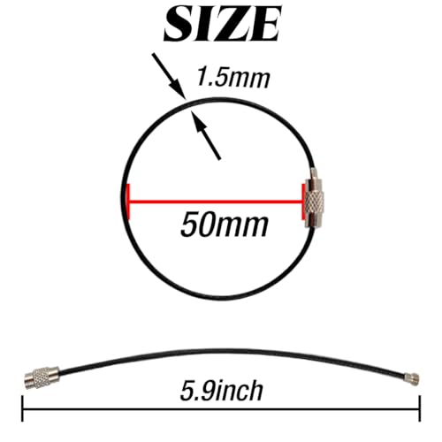 ROYHOO 50PCS Black Stainless Steel Wire Keychains Cable Key Rings Heavy Duty Luggage Tags Loops Tag Keepers 15mm Twist Barrel Cable Length 59 inches - Image 3