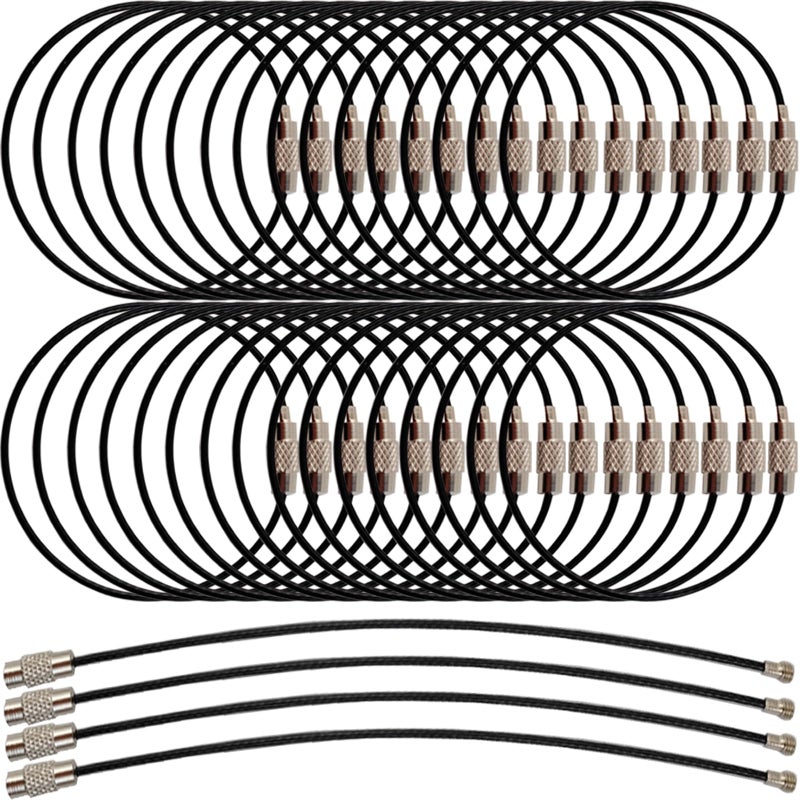 ROYHOO 50PCS Black Stainless Steel Wire Keychains Cable Key Rings Heavy Duty Luggage Tags Loops Tag Keepers 15mm Twist Barrel Cable Length 59 inches - Image 2