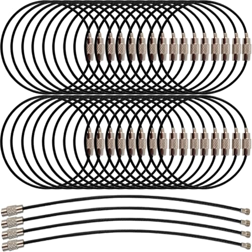 ROYHOO 50PCS Black Stainless Steel Wire Keychains Cable Key Rings Heavy Duty Luggage Tags Loops Tag Keepers 15mm Twist Barrel Cable Length 59 inches - Image 1