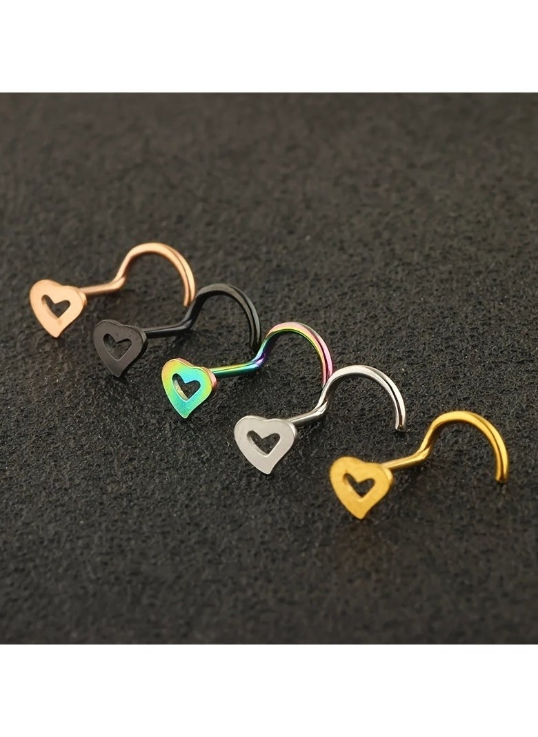 Generic - 5pcs Hollow Heart Nose Stud Set Stainless Steel - Image 1