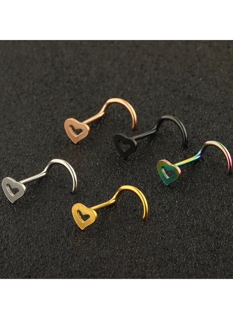 Generic - 5pcs Hollow Heart Nose Stud Set Stainless Steel - Image 1