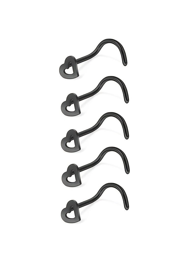 Generic - 5pcs Hollow Heart Nose Stud Set Stainless Steel - Image 1