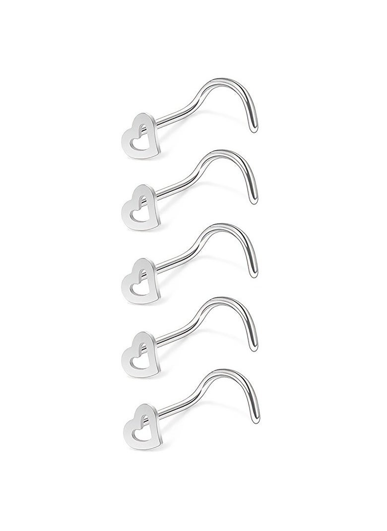 Generic - 5pcs Hollow Heart Nose Stud Set Stainless Steel - Image 1