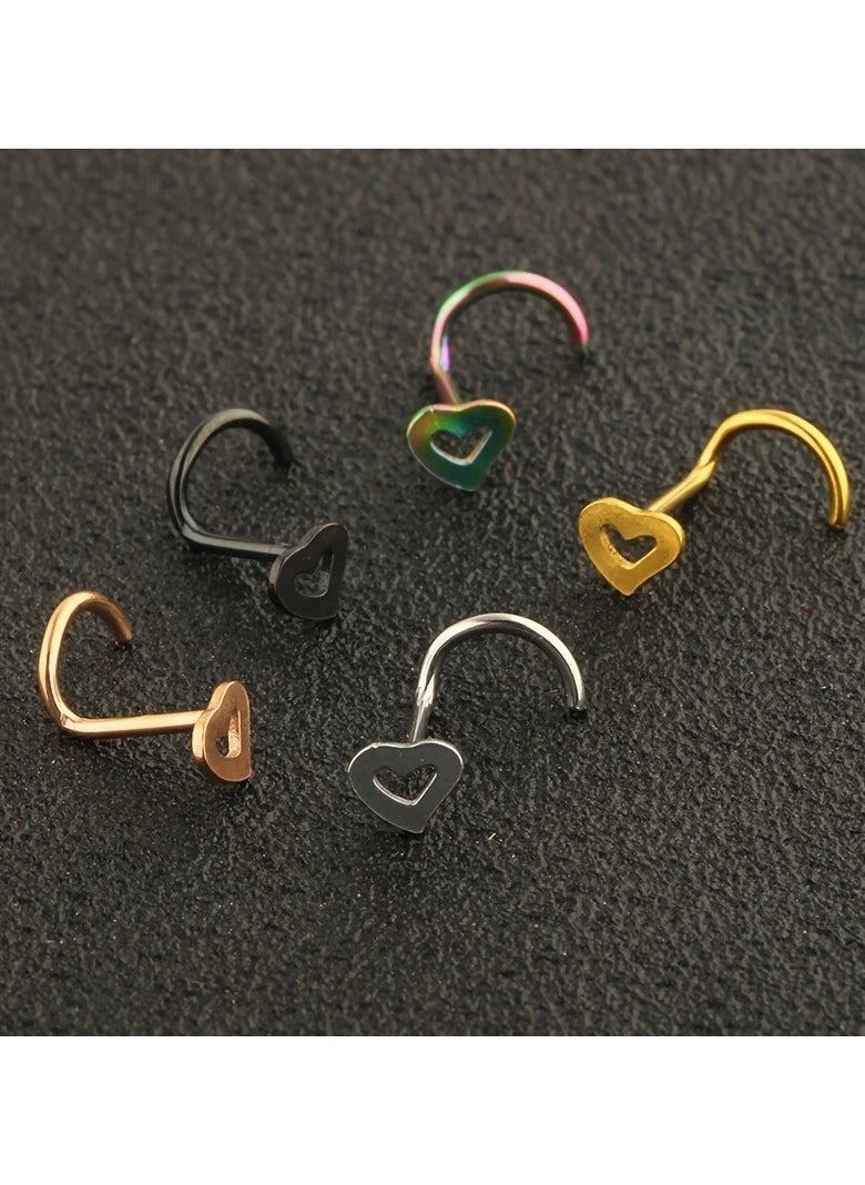 Generic - 5pcs Hollow Heart Nose Stud Set Stainless Steel - Image 1
