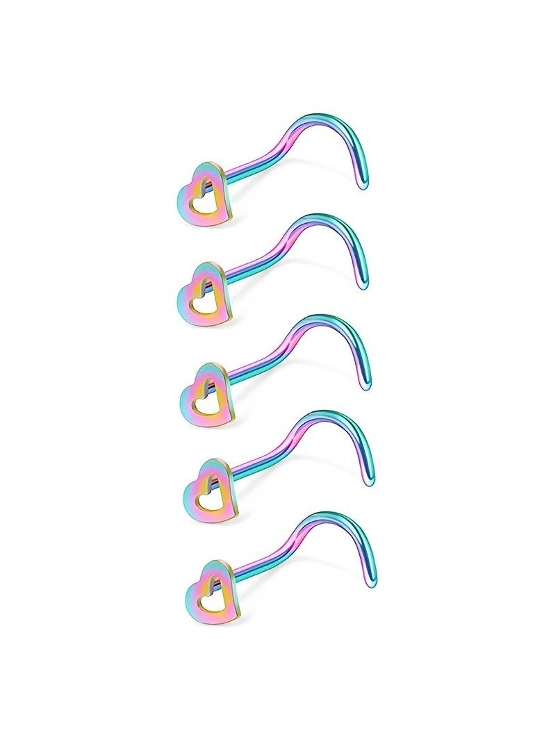 Generic - 5pcs Hollow Heart Nose Stud Set Stainless Steel - Image 1