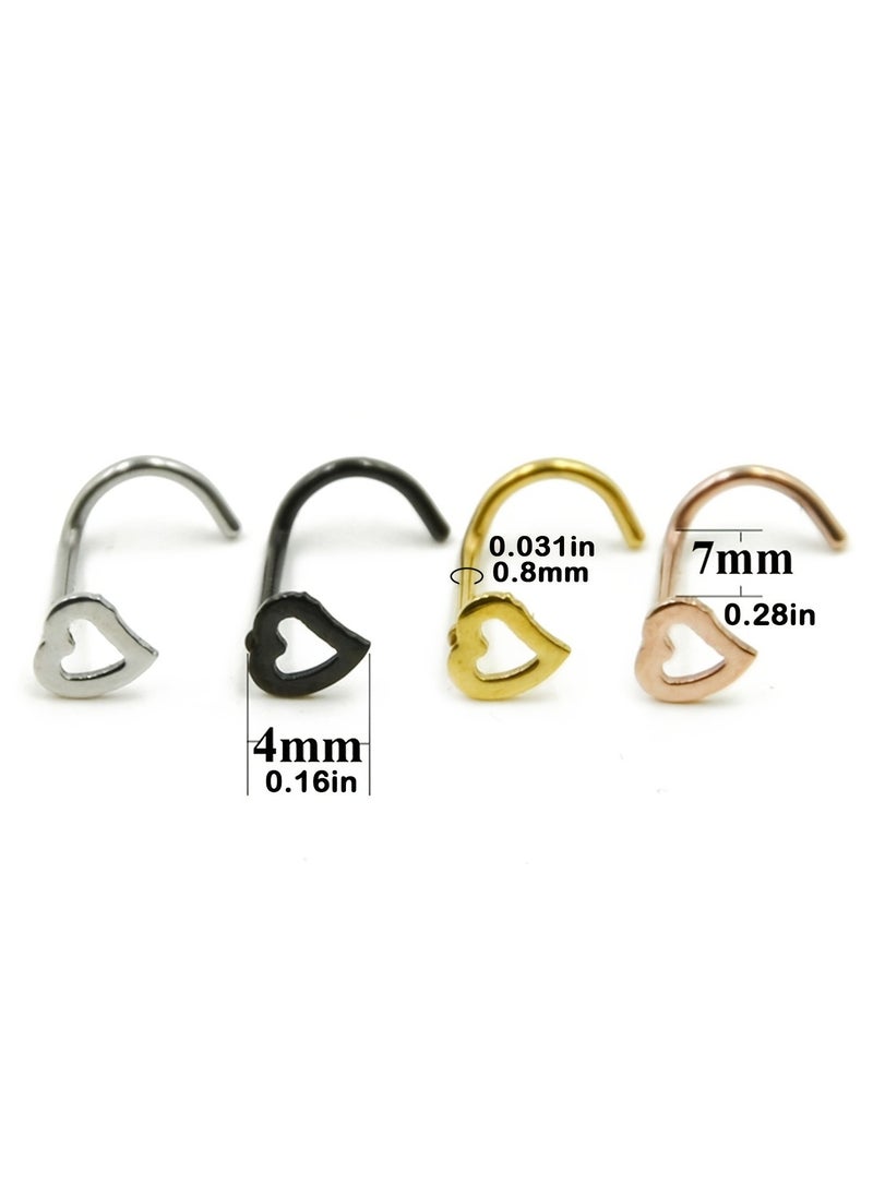Generic - 5pcs Hollow Heart Nose Stud Set Stainless Steel - Image 1