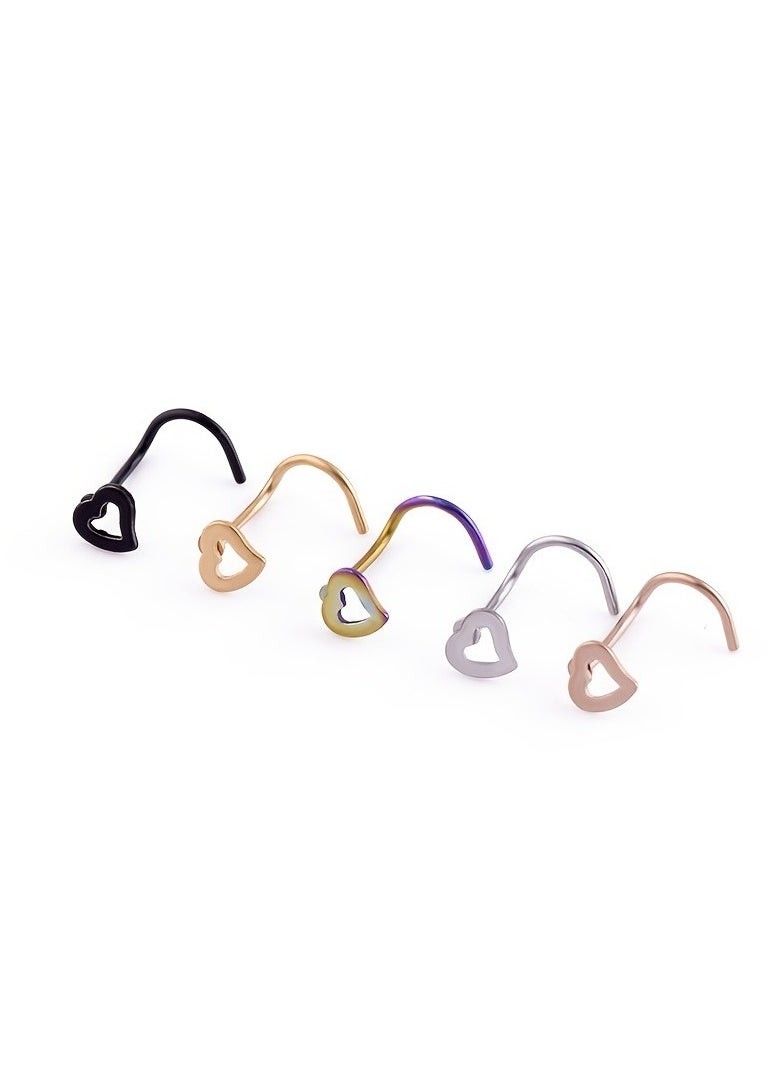 Generic - 5pcs Hollow Heart Nose Stud Set Stainless Steel - Image 1