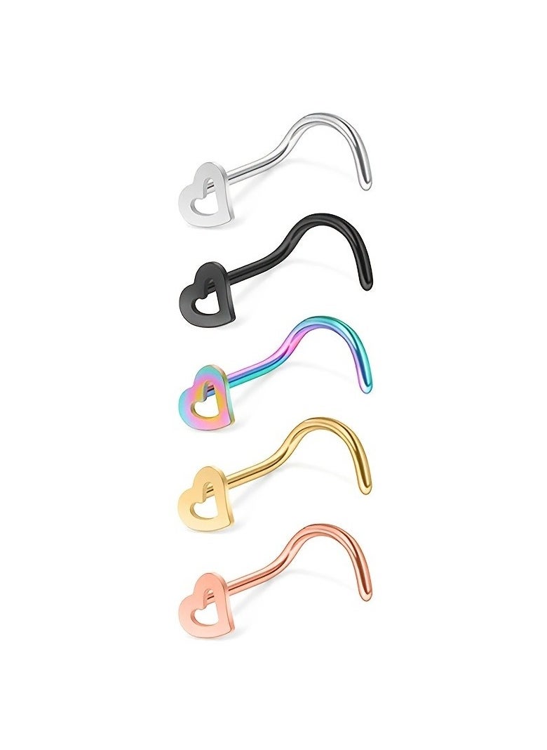 Generic - 5pcs Hollow Heart Nose Stud Set Stainless Steel - Image 1