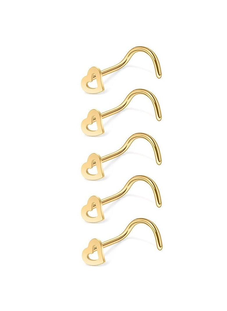 Generic - 5pcs Hollow Heart Nose Stud Set Stainless Steel - Image 1