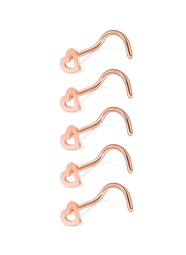 Generic - 5pcs Hollow Heart Nose Stud Set Stainless Steel - Image 1