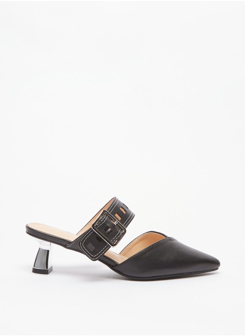 Flora Bella By Shoexpress - Womens Buckle Accented Slip On Mules with Block Heels - Image 1