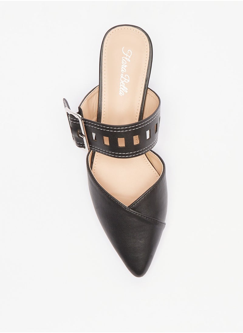 Flora Bella By Shoexpress - Womens Buckle Accented Slip On Mules with Block Heels - Image 1