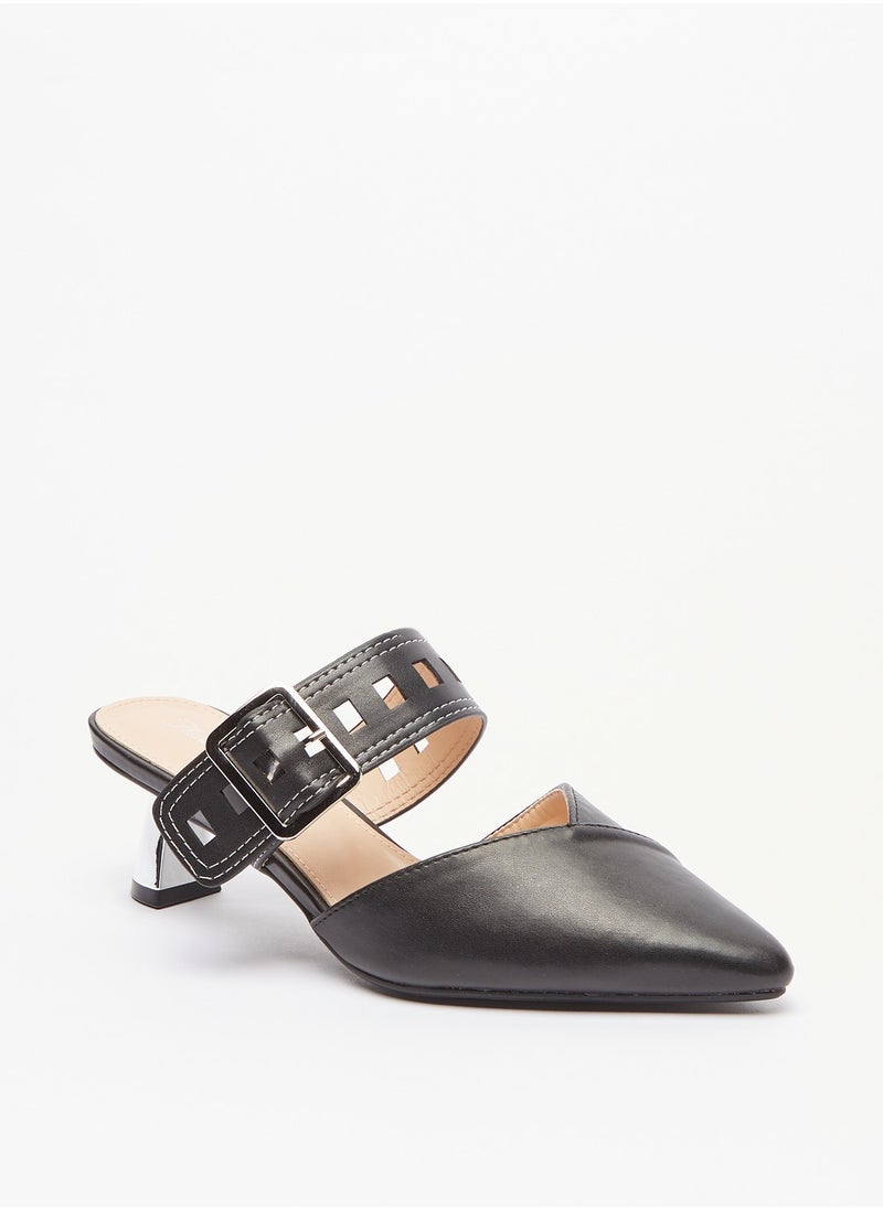 Flora Bella By Shoexpress - Womens Buckle Accented Slip On Mules with Block Heels - Image 1