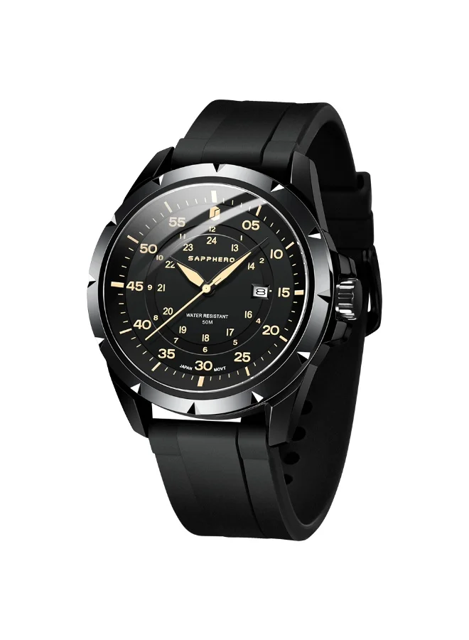 SAPPHERO Men's Silicone Waterproof Watch 5ATM Japanese Quartz Movement Stainless Steel Case Men's Watch Date Design Sport Casual Business Best Gift for Men