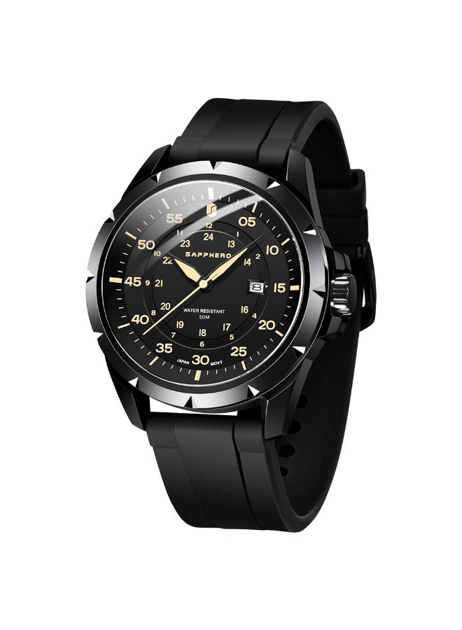 SAPPHERO Men's Silicone Waterproof Watch 5ATM Japanese Quartz Movement Stainless Steel Case Men's Watch Date Design Sport Casual Business Best Gift for Men - Image 1