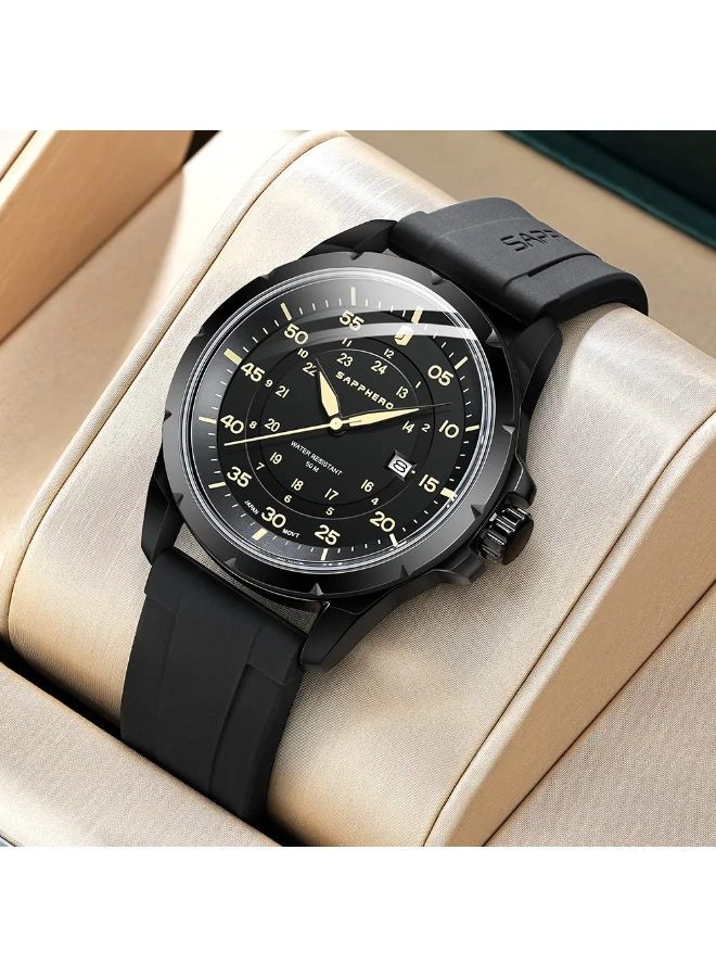 Sapphero SAPPHERO Men's Silicone Waterproof Watch 5ATM Japanese Quartz Movement Stainless Steel Case Men's Watch Date Design Sport Casual Business Best Gift for Men