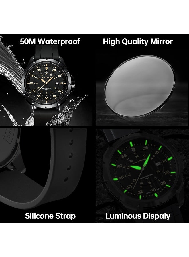 SAPPHERO Men's Silicone Waterproof Watch 5ATM Japanese Quartz Movement Stainless Steel Case Men's Watch Date Design Sport Casual Business Best Gift for Men - Image 5