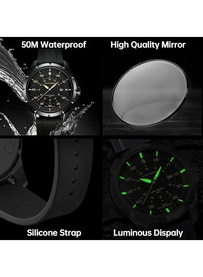 Sapphero  SAPPHERO Men's Silicone Waterproof Watch 5ATM Japanese Quartz Movement Stainless Steel Case Men's Watch Date Design Sport Casual Business Best Gift for Men for Men | Best Price UAE
