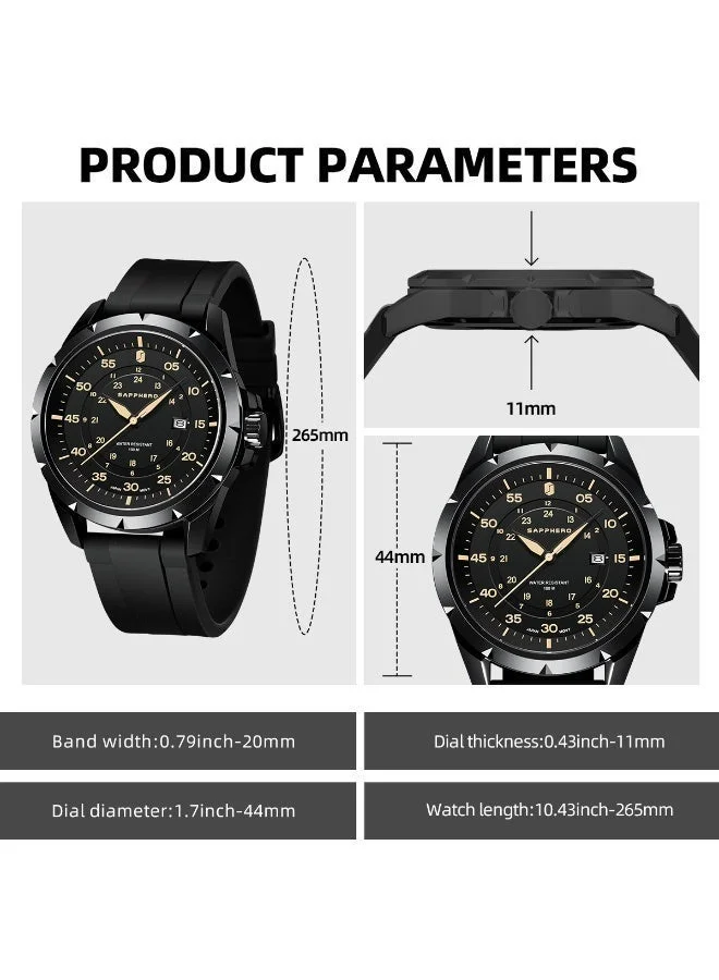 Sapphero  SAPPHERO Men's Silicone Waterproof Watch 5ATM Japanese Quartz Movement Stainless Steel Case Men's Watch Date Design Sport Casual Business Best Gift for Men for Men | Best Price UAE