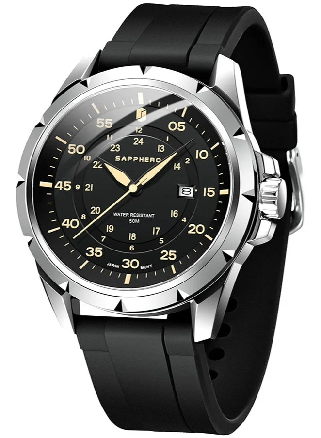 Sapphero SAPPHERO Men's Silicone Waterproof Watch 5ATM Japanese Quartz Movement Stainless Steel Case Men's Watch Date Design Sport Casual Business Best Gift for Men