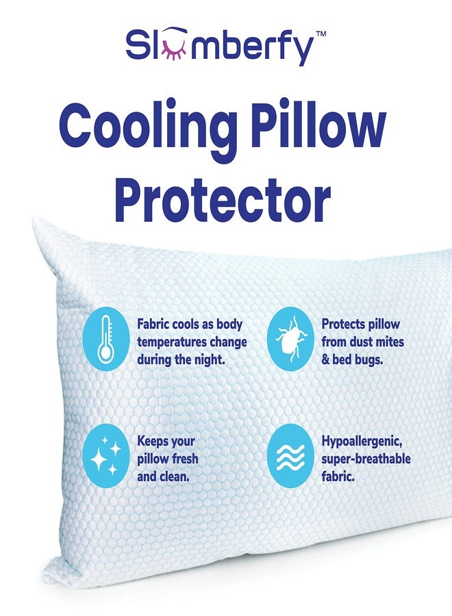 Slumberfy Queen Size Waterproof Cooling Pillow Protector by Slumberfy - Premium Skin-Safe Cover with Zipper Closure - Natural Fabric with ArcticTex Cooling Technology, Noiseless Pillowcase: 20x30 in - Image 2