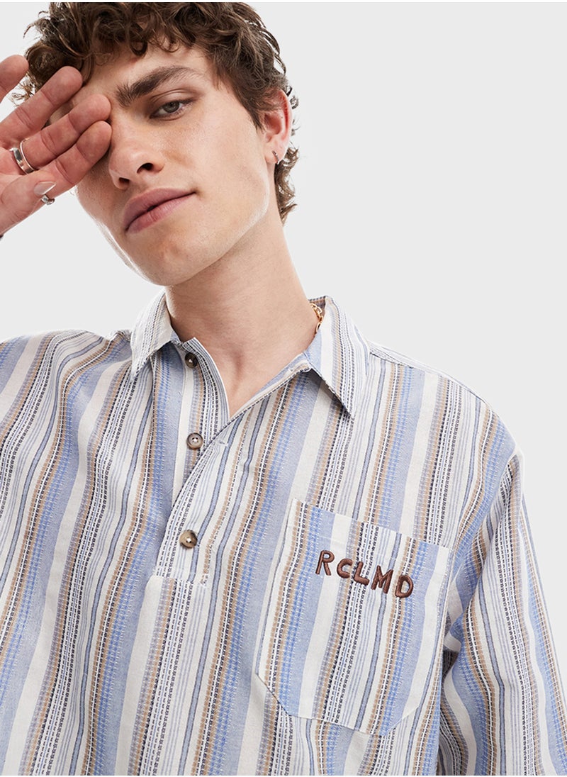 Reclaimed Vintage Stripe Relaxed Fit Shirt  - Image 3