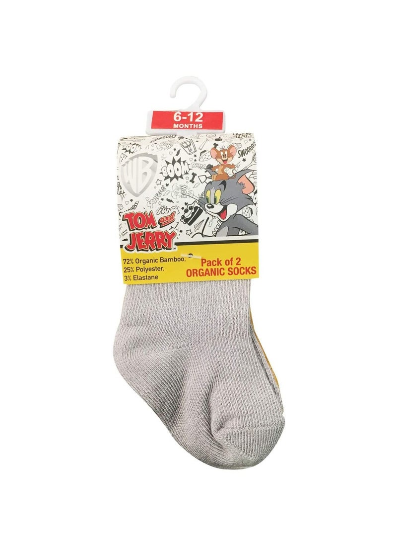 Tom & Jerry Tom & Jerry Bamboo Cotton Sock - Solid (Pack Of 2) - Grey & Brown 6-12M  - Image 1