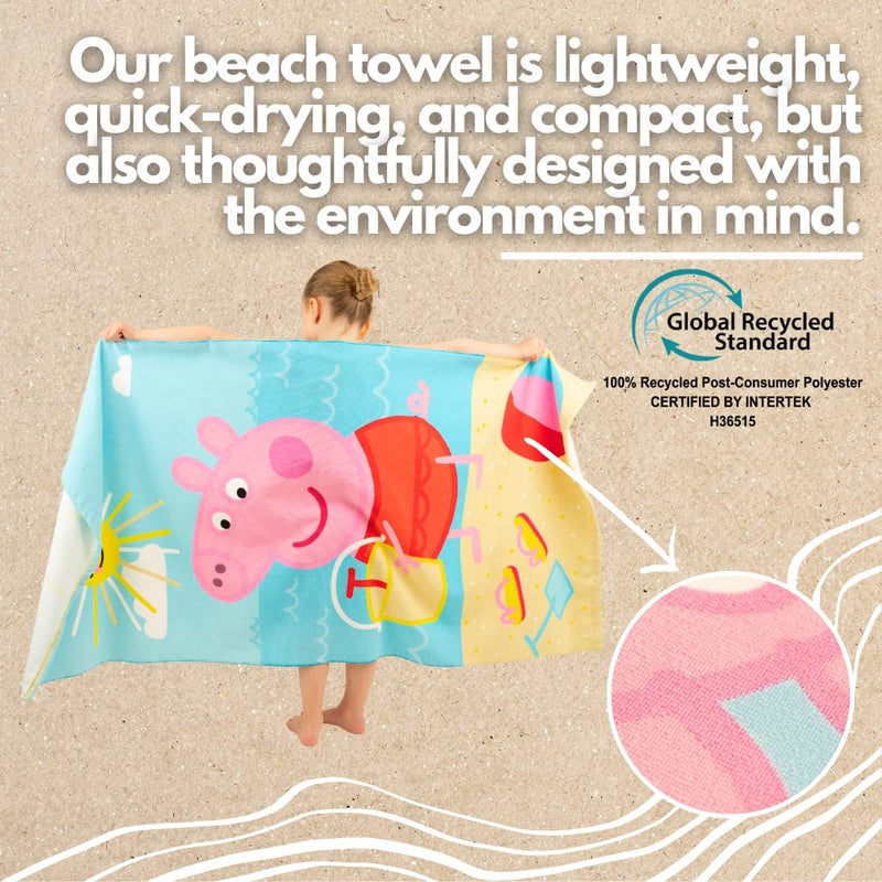 Franco Peppa Pig Kids Super Soft Lightweight 100% Recycled Bath/Pool/Beach Towel Made from Recycled Plastic Bottles, 58 in x 28 in, (100% Official Licensed Peppa Pig Product), Large - Image 3