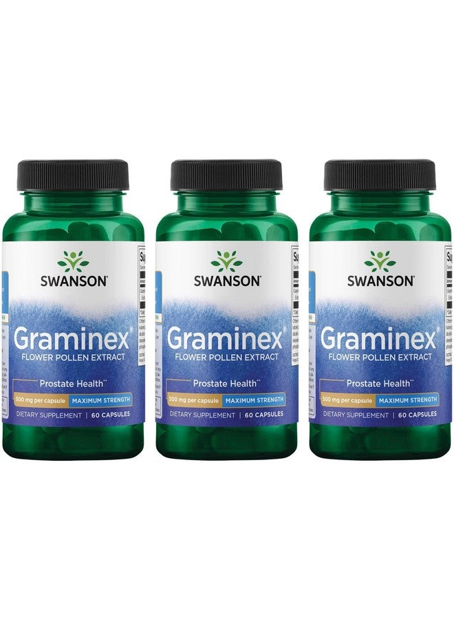 Swanson Maximum Strength Graminex Flower Pollen Extract - Supports Prostate Health, Urinary Tract Function & Kidneys - Mens Health Supplement - (60 Capsules, 500mg Each) (3 Pack) - Image 1